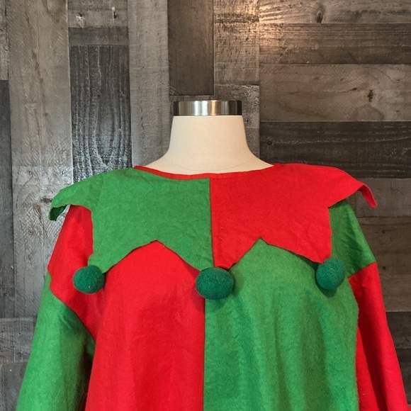Men’s Christmas Elf costume red green festive holiday party Santa Halloween - Picture 3 of 14